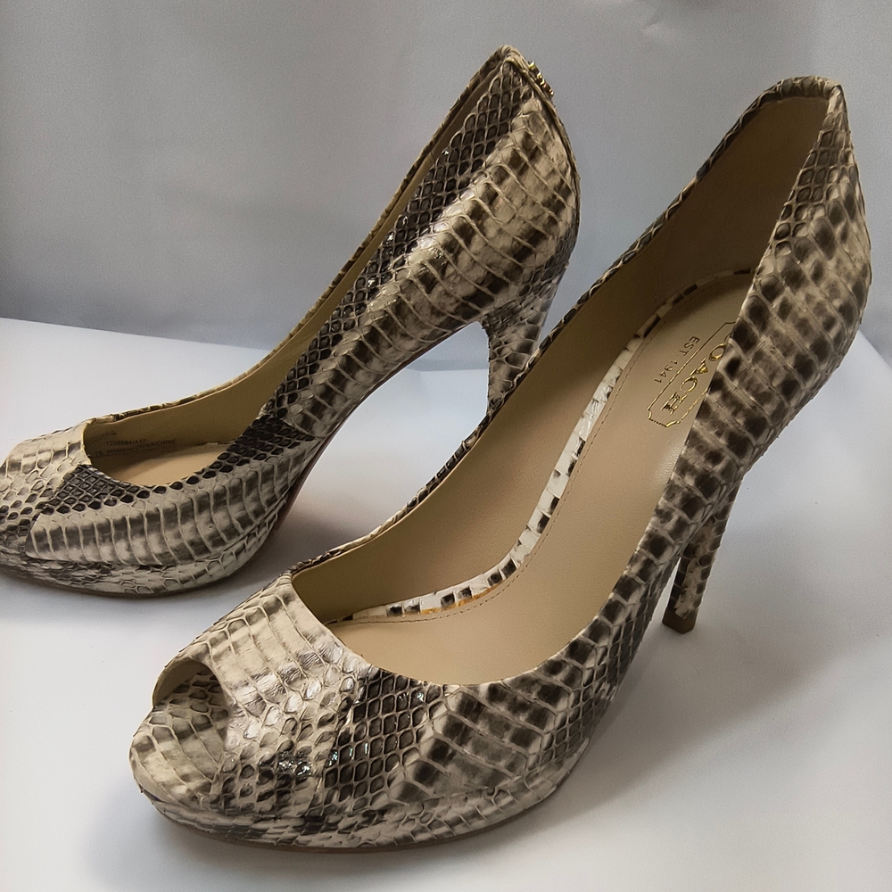 COACH Selma Python Snakeskin Peep Toe Pumps, Size… - image 9